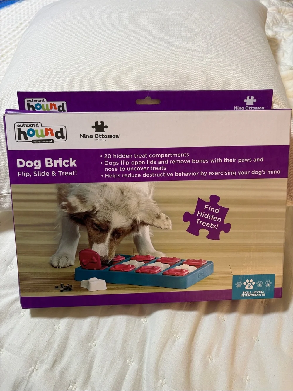 Outward Hound New in Box Dog Brick Treat Puzzle Toy - Purple & Blue